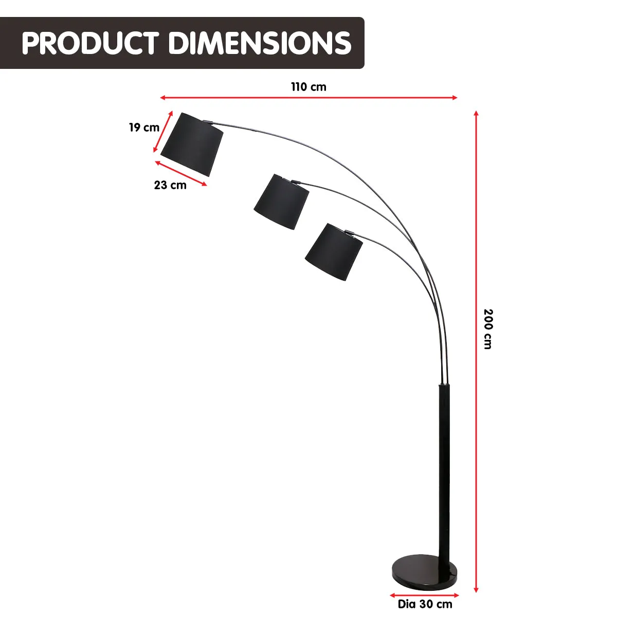 3-Light Arc Floor Lamp | Adjustable Black 3 Shades, Modern Style