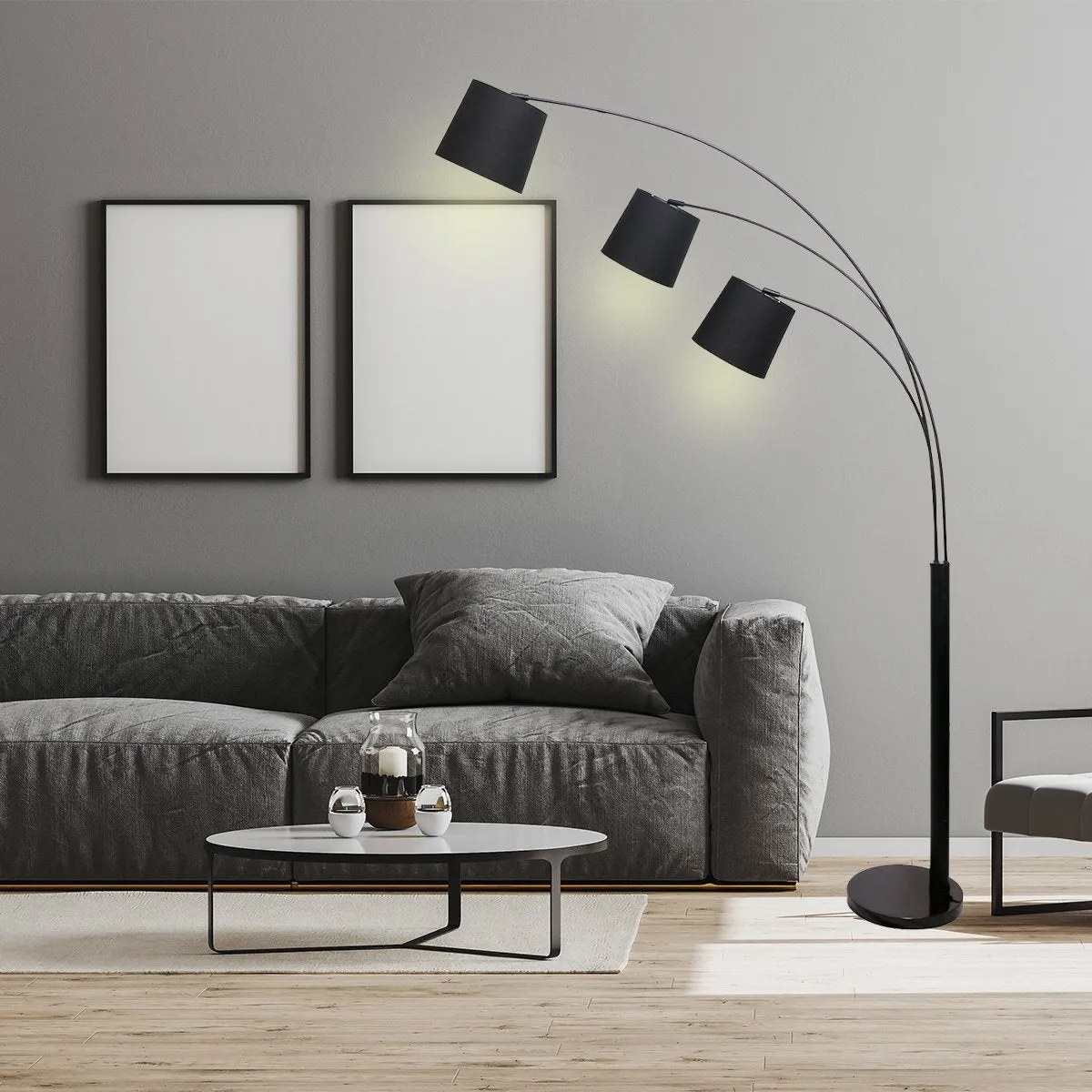 3-Light Arc Floor Lamp | Adjustable Black 3 Shades, Modern Style