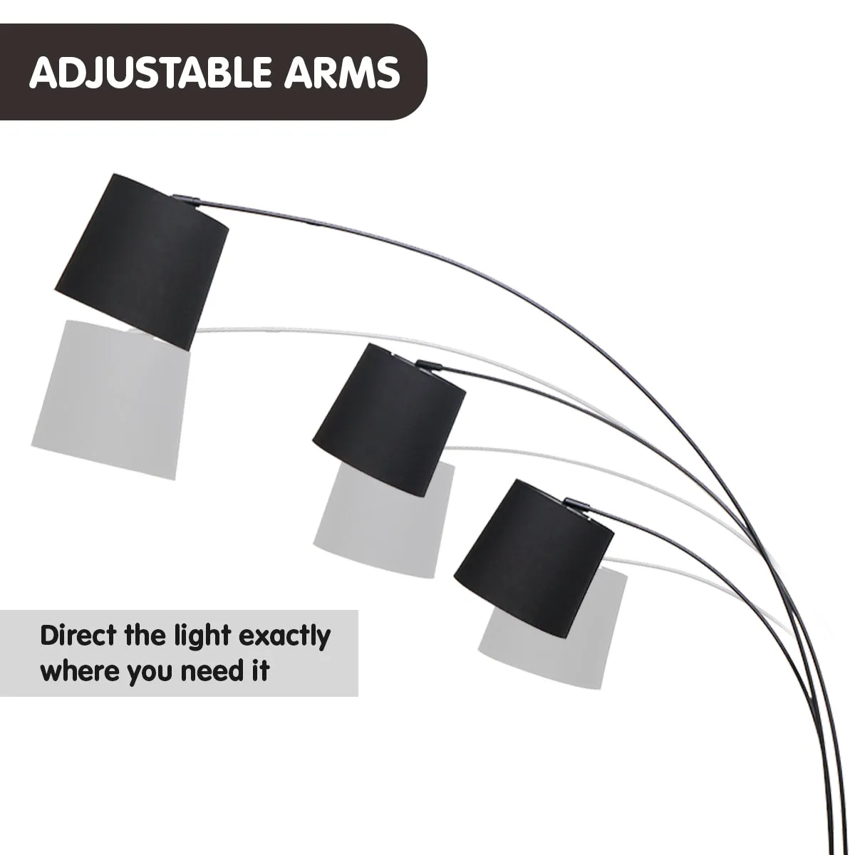 3-Light Arc Floor Lamp | Adjustable Black 3 Shades, Modern Style