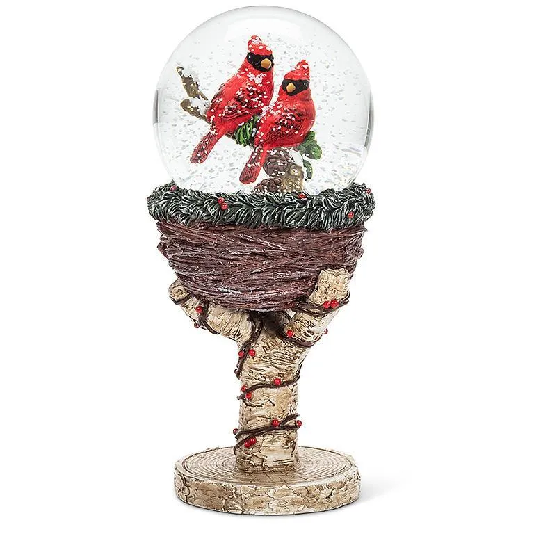 Cardinals in Nest Pedestal Snow Globe
