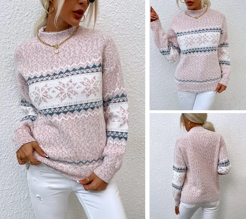 Christmas Knit Mock Neck Snow Ugly Christmas Sweater