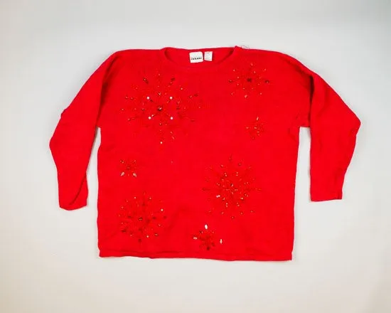 Red Beaded Snowflakes-XX-Large Christmas Sweater 