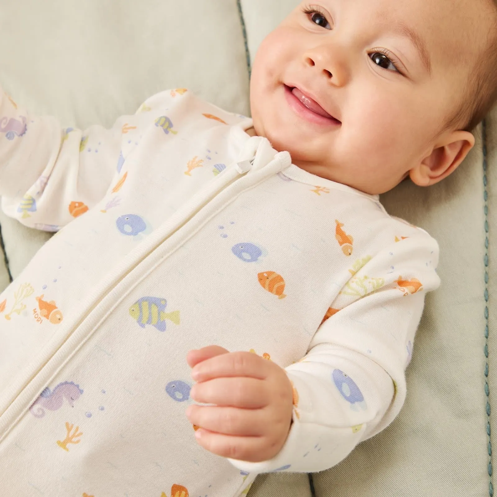 Turtles Ribbed & Little Fish Clever Zip Baby Pajamas 2 Pack