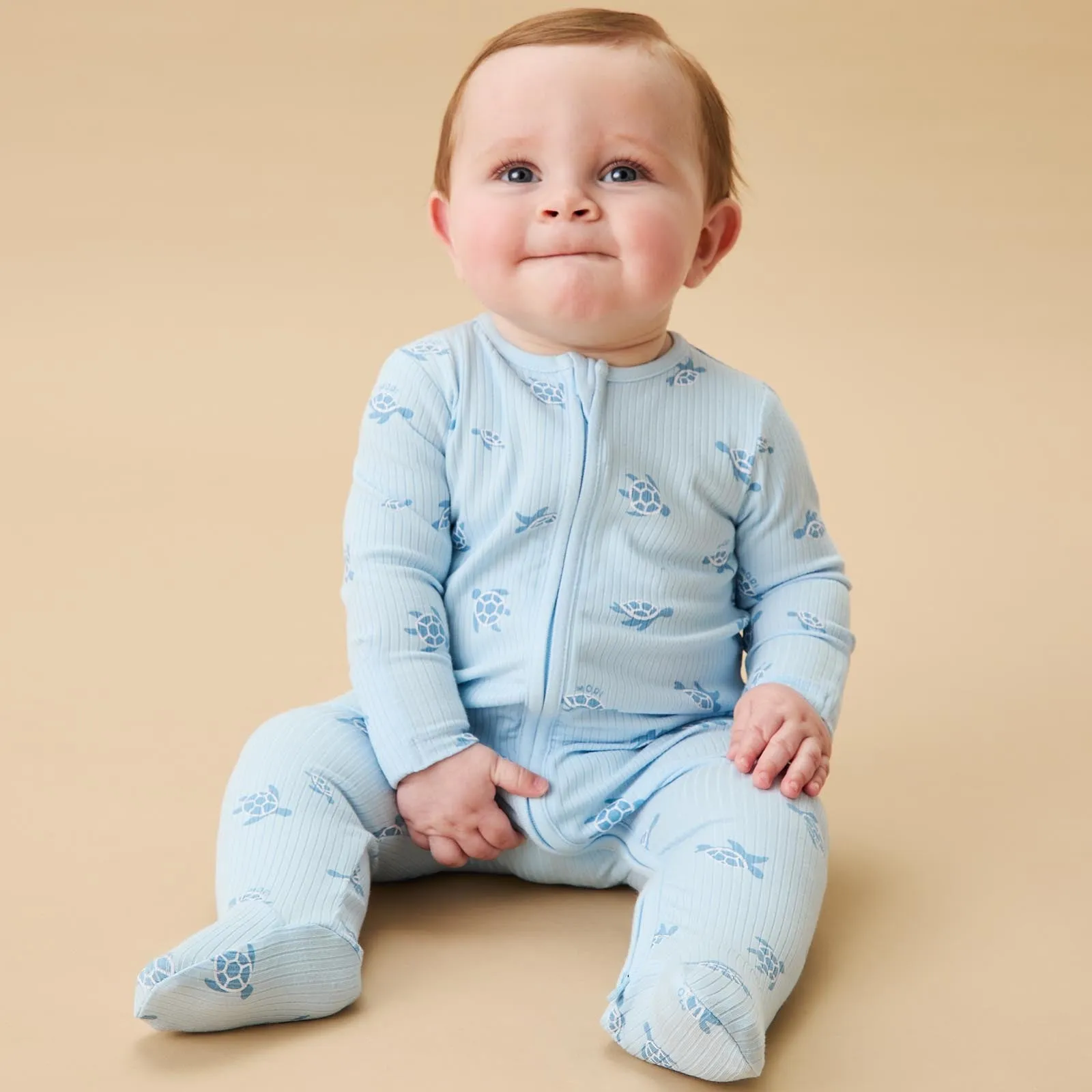 Turtles Ribbed & Little Fish Clever Zip Baby Pajamas 2 Pack